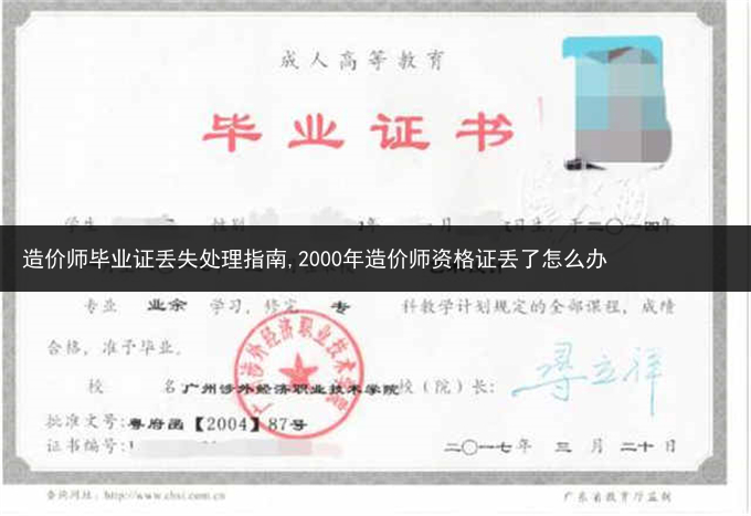造价师毕业证丢失处理指南,2000年造价师资格证丢了怎么办