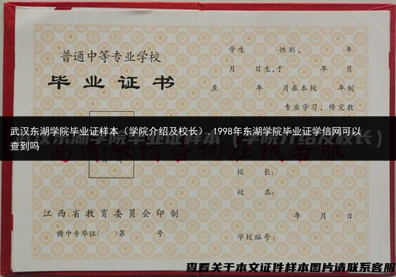 武汉东湖学院毕业证样本（学院介绍及校长）,1998年东湖学院毕业证学信网可以查到吗