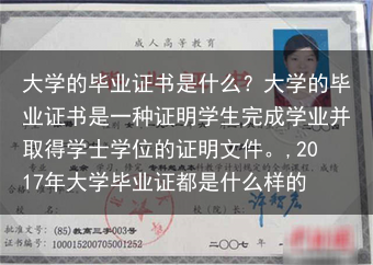 大学的毕业证书是什么？大学的毕业证书是一种证明学生完成学业并取得学士学位的证明文件。,2017年大学···